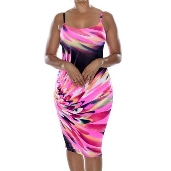 Pink Print Spaghetti Strap Dress - Picture 1 of 2